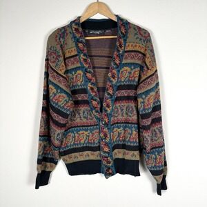 Southwestern Knit Cardigan Womens Large Vintage 90s Rustic Western Winter Boho